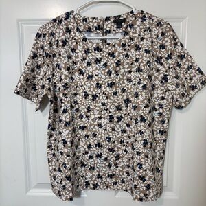 Ann Taylor Brown/Cream/Blue Floral Short Sleeve Blouse Size MP